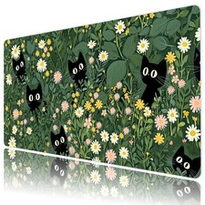 Green Leaf Pink Floral Cute Funny Cat Desk Mat for Keyboard and Mouse Desk Pad picture