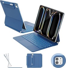RAYMCRAFT iPad Air 13 inch Case with Keyboard (M3, M2), iPad Pro 12.9 Steel Blue picture