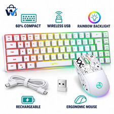 Wireless 60% Gaming Keyboard Mouse Combo Rechargeable Rainbow Backlit PC picture
