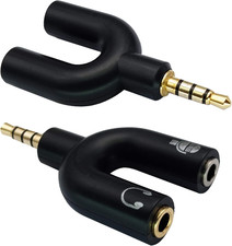 3.5mm Headphone Y Splitter Adapter Gold Plated 4 Pole Male to Black picture