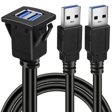 Dual Ports Square USB 3.0 Panel Flush Mount Extension Cable 3ft picture