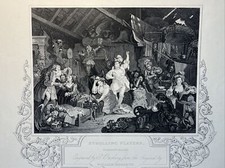 Strolling Players Rehearsing In a BarnWilliam Hogarth Antique Steel Engraving picture