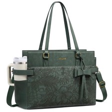 LOVEVOOK Laptop Bag for Women, Work Tote 15.6 inch, Embossed Dark Green picture