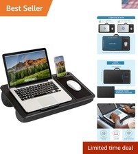 Elegant Black Carbon Lap Desk with Integrated Mouse Pad & Phone Slot - 15.6