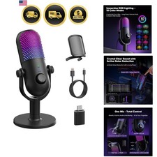 USB Microphone for PC Gaming: Condenser Microphone RGB for Gamer with Stand M... picture