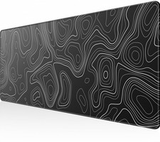 Large Gaming Mouse Pad, Desk Mat, 31.5 x 11.8 in, Black Topographic, XL picture