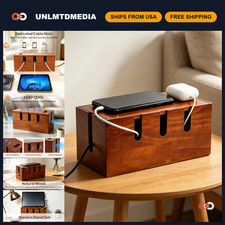 Wooden Cable Management Box - Power Strip Organizer with 5 Cord Hiding Slots picture