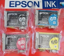 4 Genuine EPSON INK 69 T0691-T0694 NX400, 415,510, 515 Workforce 600 610 615 500 picture