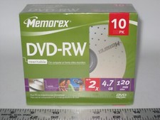 NISP Memorex DVD-RW 10 pk,Slim Cases, 2x, 4.7GB, 120 min Rewritable Media SEALED picture