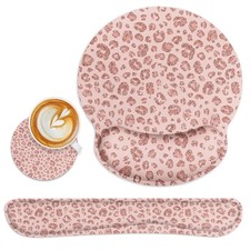 Pink Leopard Cheetah Glitter Ergonomic Mouse Pad Set with Wrist Rest Non-Slip... picture