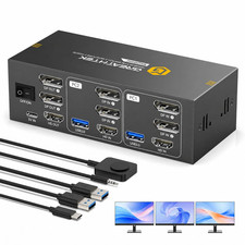 8K 3 Monitors HDMI Displayport KVM Switch for 2 Computers picture