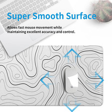 White Big Mousepad for Gaming Large Topographic Map Washable Desk Pad with St... picture