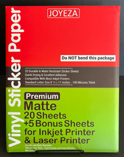 JOYEZA Premium Printable Vinyl Sticker Paper for Inkjet Printer - 25 Sheets M... picture