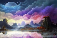 Landscape moon painting fantasy art sky nature clouds Custom Gaming Mat Desk picture