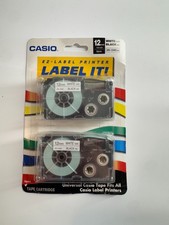 Casio EZ-Label Printer XR-12WE2s- 12mm White Tape Black Ink Label Tape 2pk NIP picture