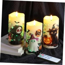 Halloween Flameless Pillar Candles with Remote Reaper—Cat, Ghost—Fits Halloween picture