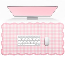 Pink Scalloped Gingham Large Mouse Pad Desk Mat Keyboard Tray Office Accessory picture