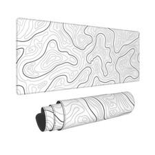Abstract Topographic Map White Grey Black Gaming Mouse Pad Long Large Desk Mat picture