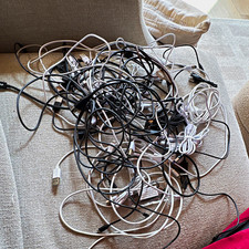 Mixed Lot of 40+ USB Type A/Type-C, Ethernet, Lightning Cables, Black & White picture