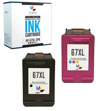 Replacement HP 67XL Ink Catridges Black Color Cartridge Pack 2 for  DeskJet Plus picture