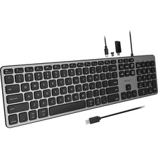 Macally Premium Wired USB C Keyboard with USB Ports - Connect Up to 3 Devices - picture