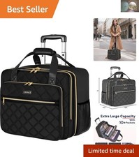 17.3 Inch Rolling Laptop Bag for Women with Stylish Spinner Wheels - Black picture