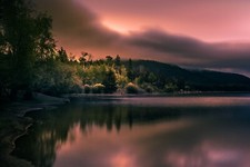 Landscape nature photography lake morning sunlight hills Custom Gaming Mat Desk picture