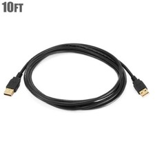 10ft USB 2.0 Type A Male to Male M/M 28/24AWG Black Cable Gold Plated PC Data picture