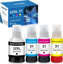 4 Pack Compatible for HP 32XL + HP 31 Ink Bottles for Smart Tank Plus 551 651 picture
