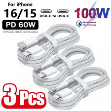3-Pack USB-C to USB-C Braided Fast Charging Cable 100W White 48.07in picture