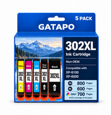 302XL 5PK BK/PBK/C/M/Y High Yield Ink Cartridge Fits Expression XP-6000 XP-6100 picture