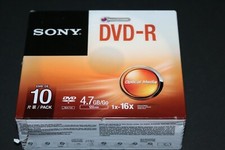 Sony DVD-R 10 pack 4.7gb 1x-16x 120min. Accucore w/jewel cases NEW SEALED picture