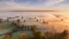 Landscape nature mist trees dew morning aerial view Custom Gaming Mat Desk picture