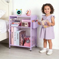 Kids Nightstand, 3-Tier Metal Side Table with Adjustable Storage Shelf, Baske... picture