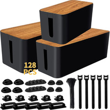 Cable Management Box 3 Pack Cord Organizer Wire Storage Box Cable Clips Kit picture