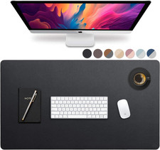 Leather Desk Pad 36x20 Waterproof Office Mat Smooth Mouse Writing Surface Black picture