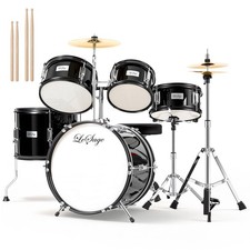 5 Piece 16 Inch Beginner Drum Set Complete Black Percussion Kit picture