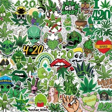 Vemfare Weed Plant Stickers for Adults - 100 Pcs Green 2x2 inches,  picture