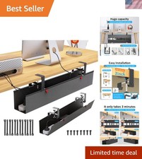 Easy Install Under Desk Wire Management Tray - Black Oxford Fabric, 35.8