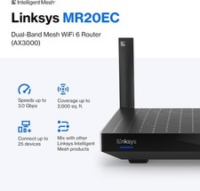 Linksys Hydra 6 MR20EC AX3000 Dual-Band Mesh WiFi 6 Router Black w/ Power Cord picture