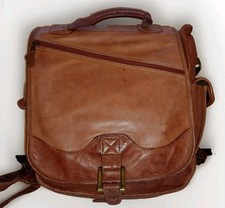 Leather Convertible Backpack Laptop Messenger Bag Brown Boho Travel 3 Way 16in picture