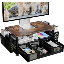 Ergonomic Monitor Stand W/ Drawer & Pen Holder Multi-functional Metal Design New picture