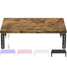 Brown Adjustable Wood Computer Monitor Stand Height Riser Desk Organizer picture