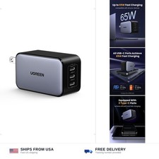 65W GaN USB C 3-Port Fast Charger for Laptop Phone Tablet Headphone picture