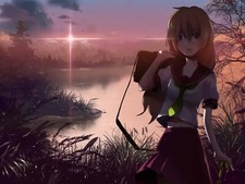 Landscape anime girls women outdoors tie pixiv skirt Custom Gaming Mat Desk picture