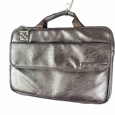 Vintage Eddie Bauer Brown Faux Leather 3-Pocket Computer Laptop Bag Briefcase picture
