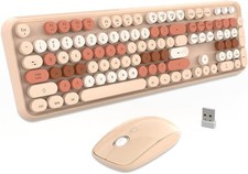 FOPETT Compact Keyboard and Mouse Bundle Pink/Beige/White picture