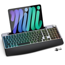 Ergonomic Wireless Keyboard with Phone Holder,Rechargeable Backlit Wireless K... picture