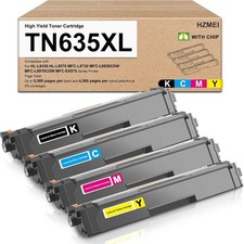 TN635XL High Yield Toner Cartridge 4 Pack Compatible Color Laser Printers picture