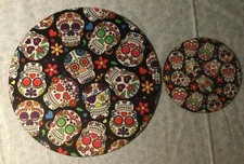 Sugar Skull Mouse Pad Cup Coaster Round Black picture